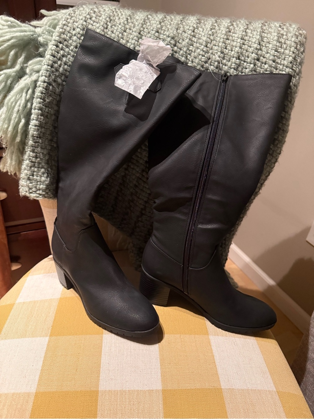 Life Stride Black Tall Block-Heel Riding Boots